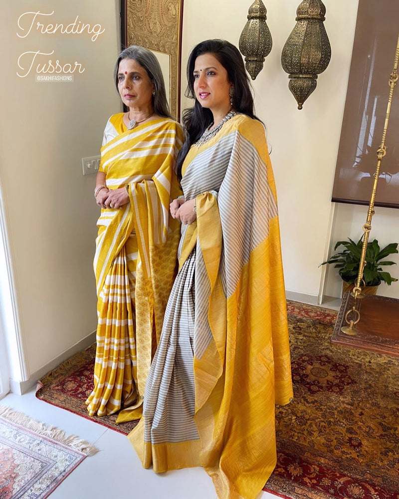 EE-W06785 Yellow Tussar Sari