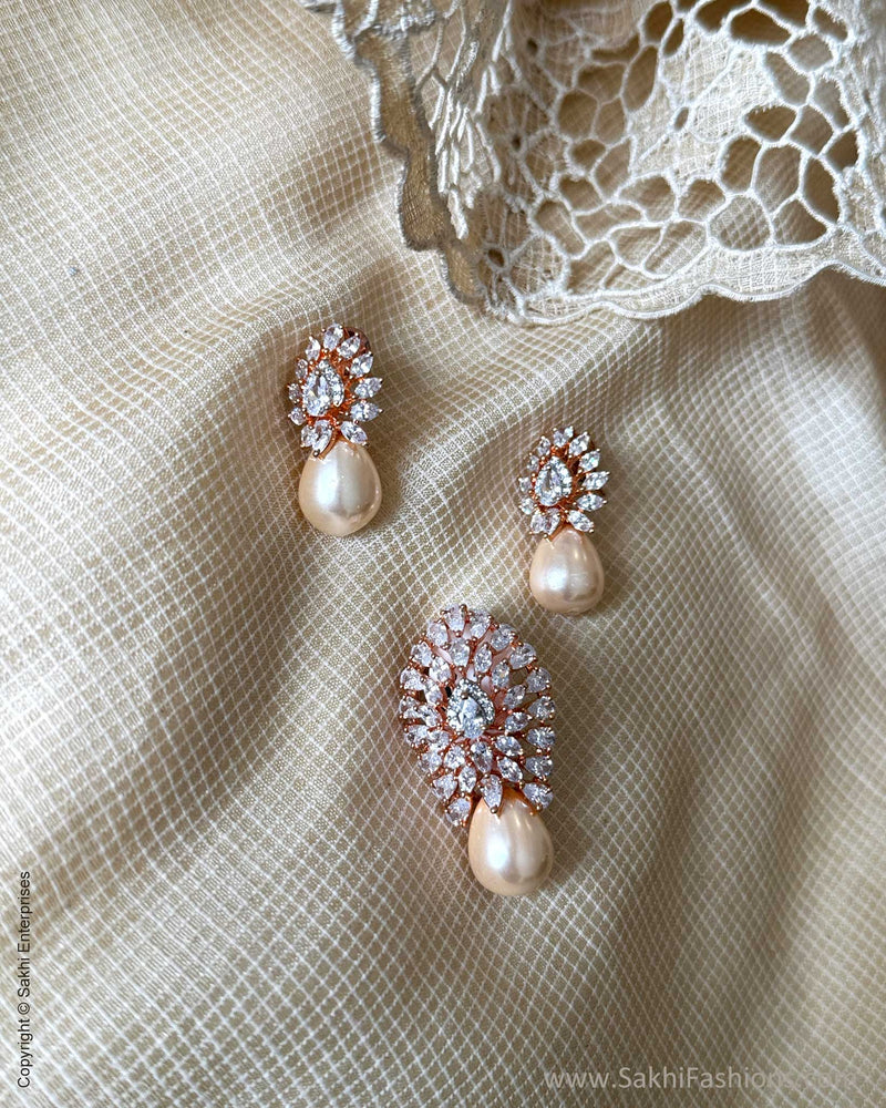 AJ-X31128 Cream Diamante Pendant Set