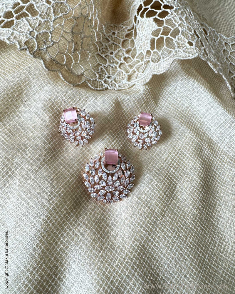 AJ-X31132 Pink Diamante Pendant Set