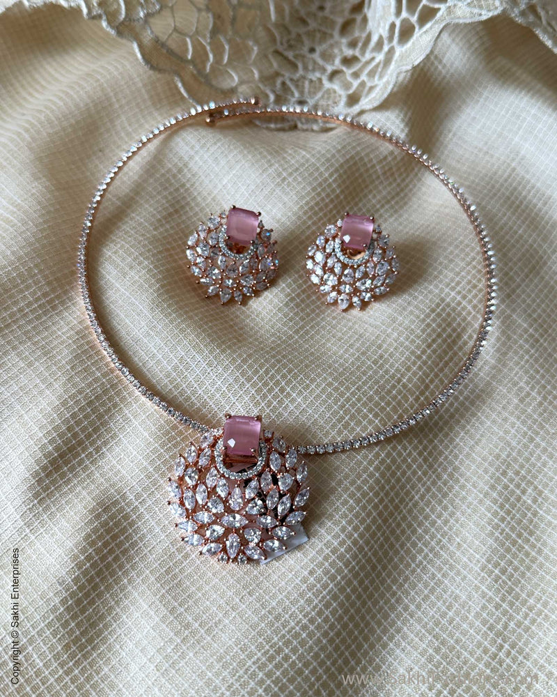 AJ-X31132 Pink Diamante Pendant Set
