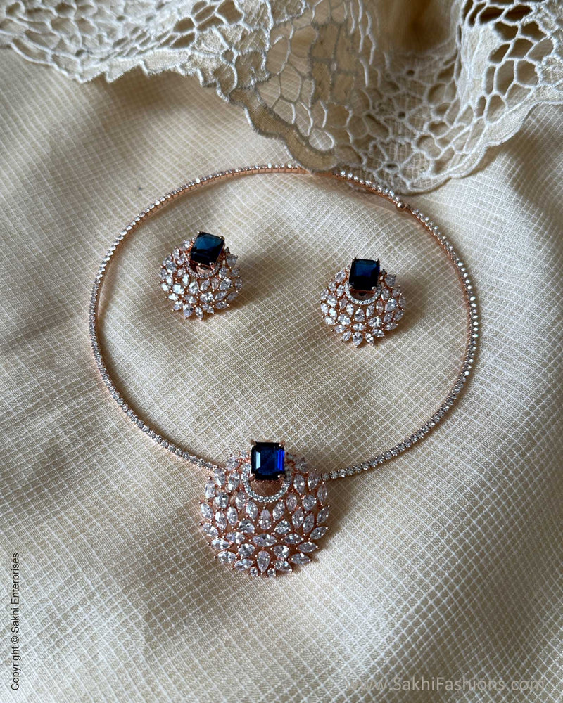 AJ-X31133 Navy Blue Diamante Pendant Set