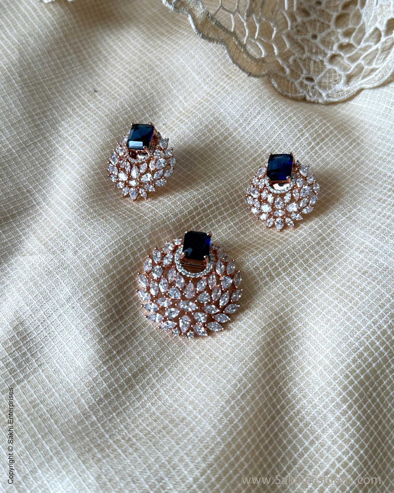 AJ-X31133 Navy Blue Diamante Pendant Set