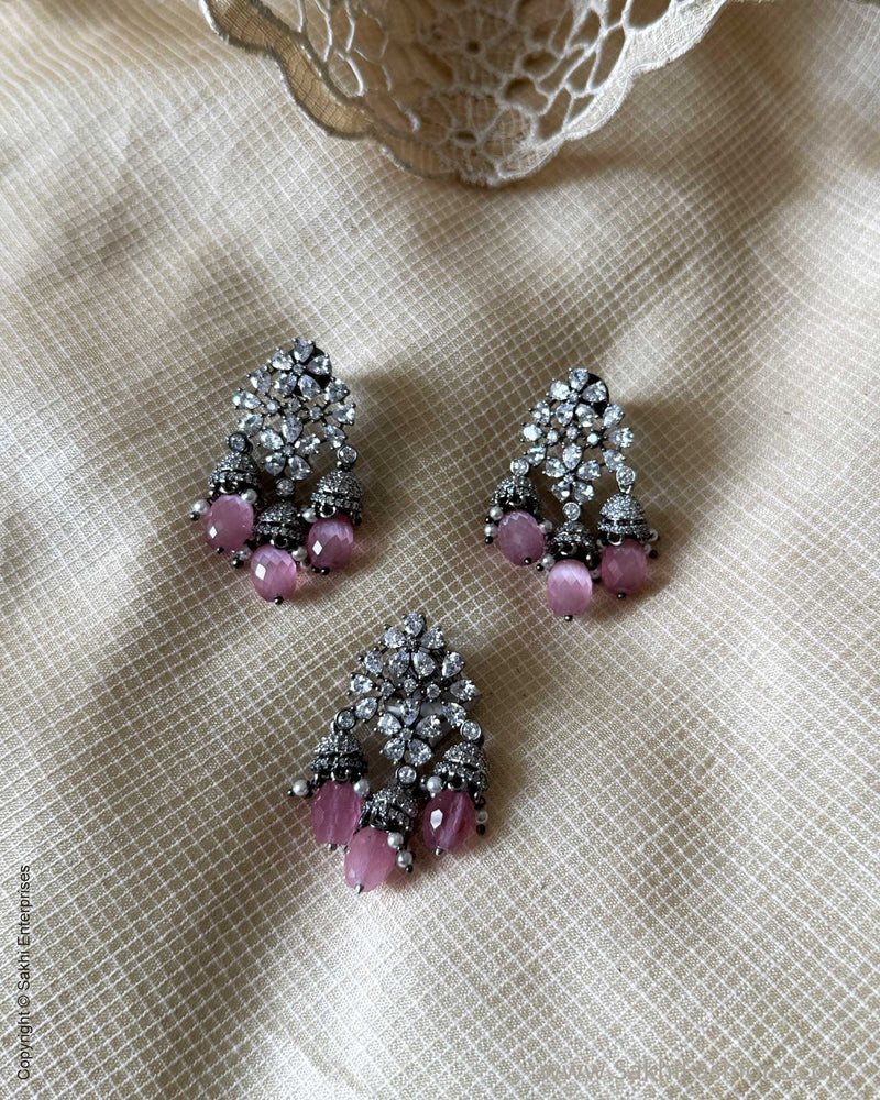 AJ-X31138 Pink Diamante Pendant Set