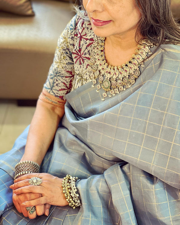EE-W02742 Grey Kanchi Silk Sari