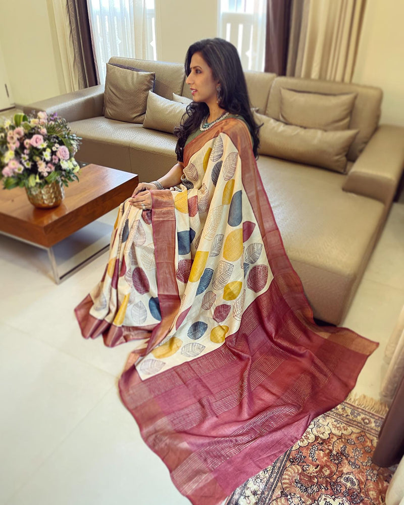 EE-W01408 Tussar Leaf Saree