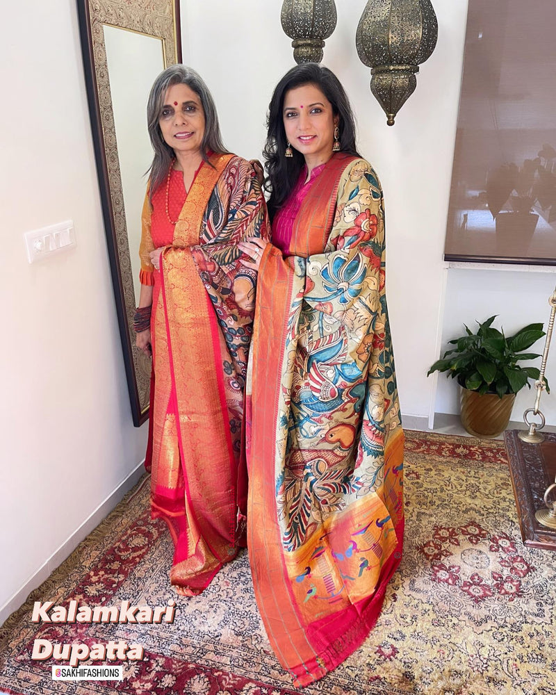 EE-W05056 Kalamkari Paithani Dupatta