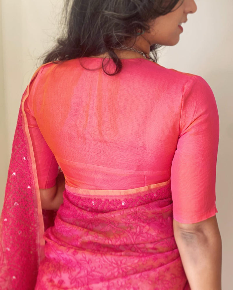 BL-S13532 Peach Organza RBlouse