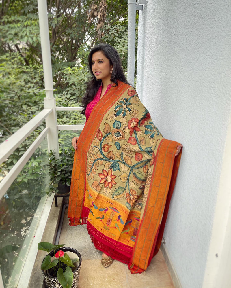 EE-W05056 Kalamkari Paithani Dupatta