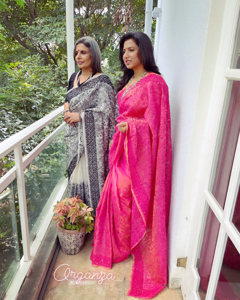 EE-W03312 Organza Peach Saree