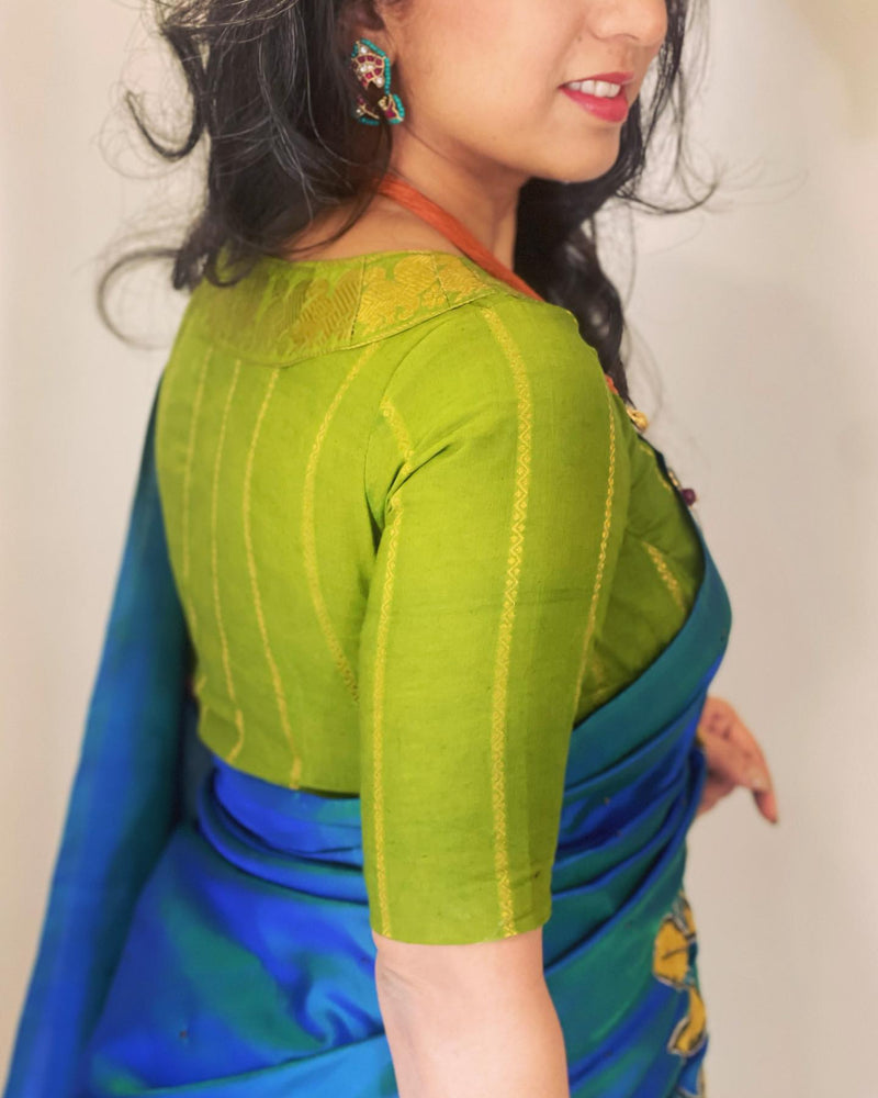 EE-W06361 Blue Kalam Kanchi Sari