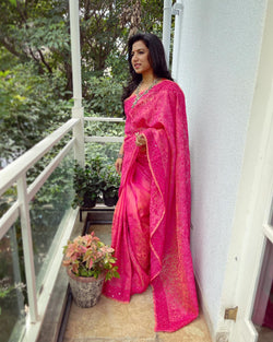 EE-W03312 Organza Peach Saree