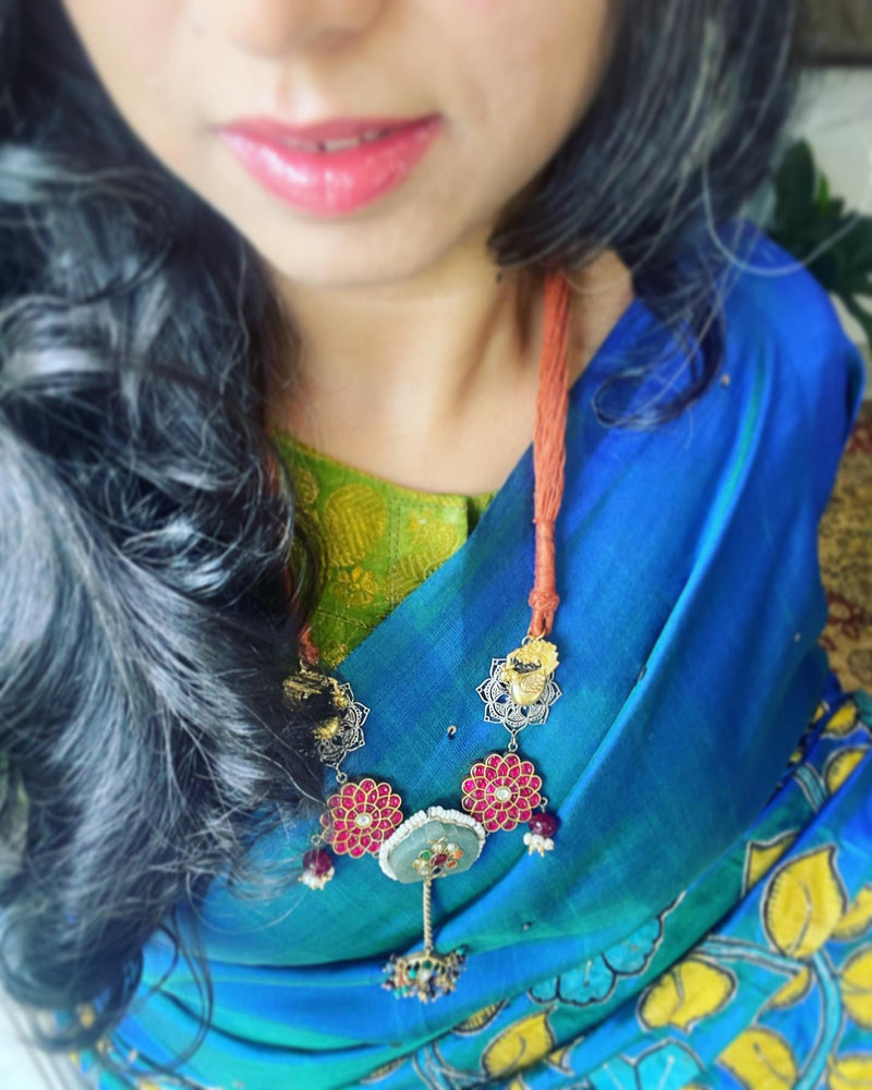 EE-W06361 Blue Kalam Kanchi Sari