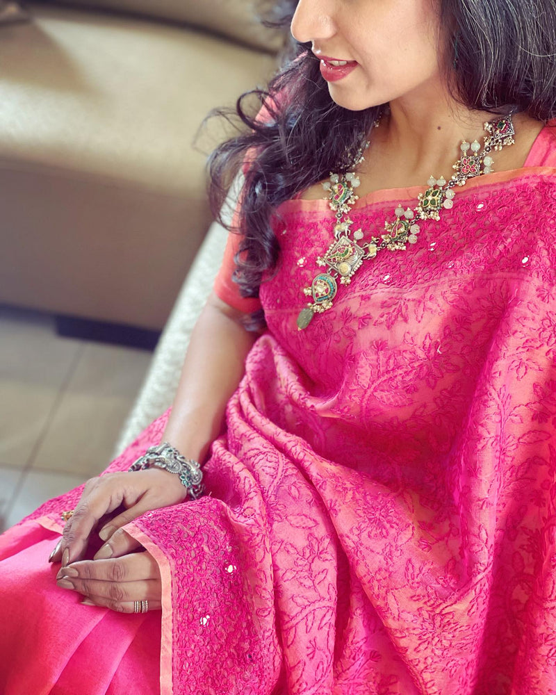 EE-W03312 Organza Peach Saree