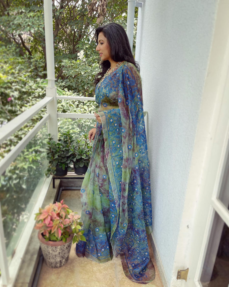 EE-V19532 Organza Floral sari
