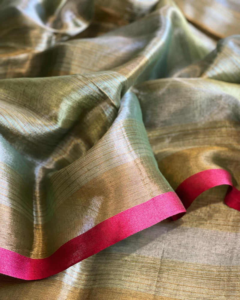 EE-W06694 Green Tissue Cotton Sari