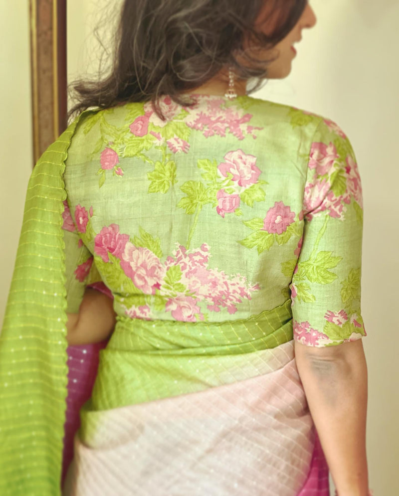 EE-W07819 Tussar Pink Green sari