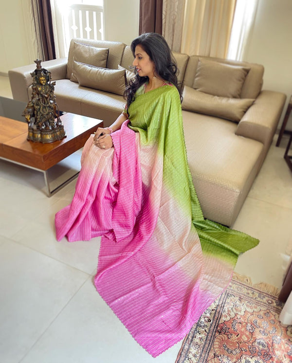 EE-W07819 Tussar Pink Green sari