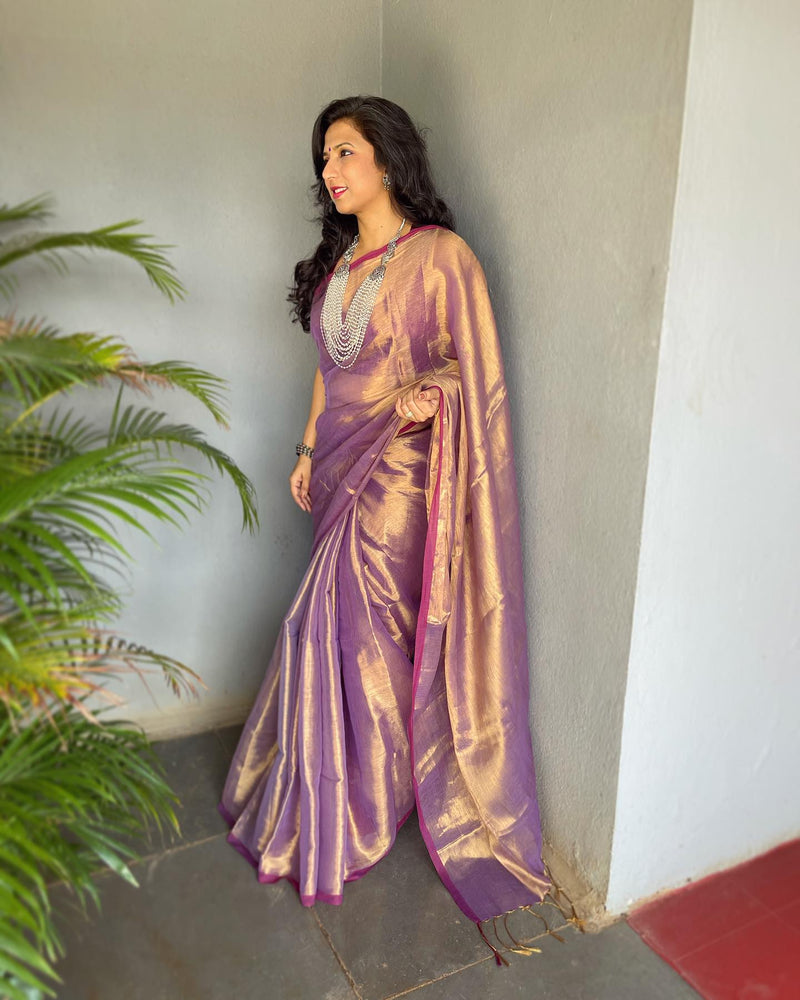 EE-W06695 Lilac Tissue Cotton Sari