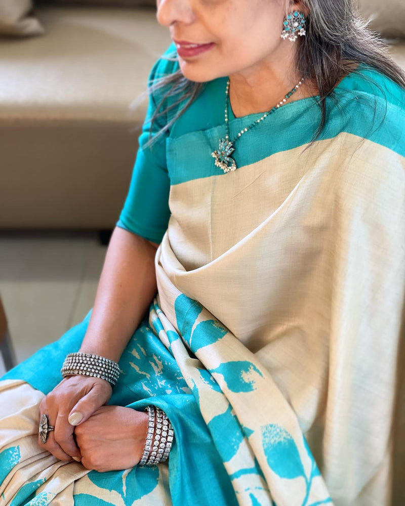 EE-W06782 Blue Tussar Saree