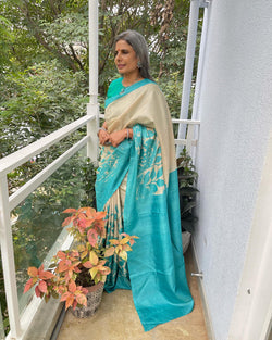 EE-W06782 Blue Tussar Saree