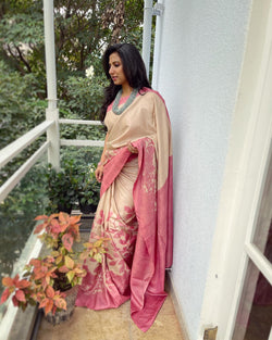 EE-V18655 Pink Tussar Saree