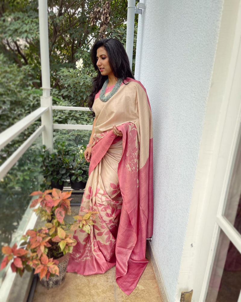 EE-V18655 Pink Tussar Saree