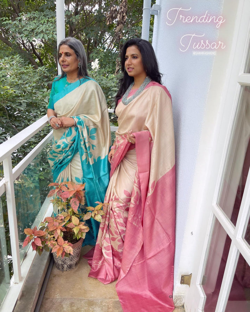EE-V18655 Pink Tussar Saree