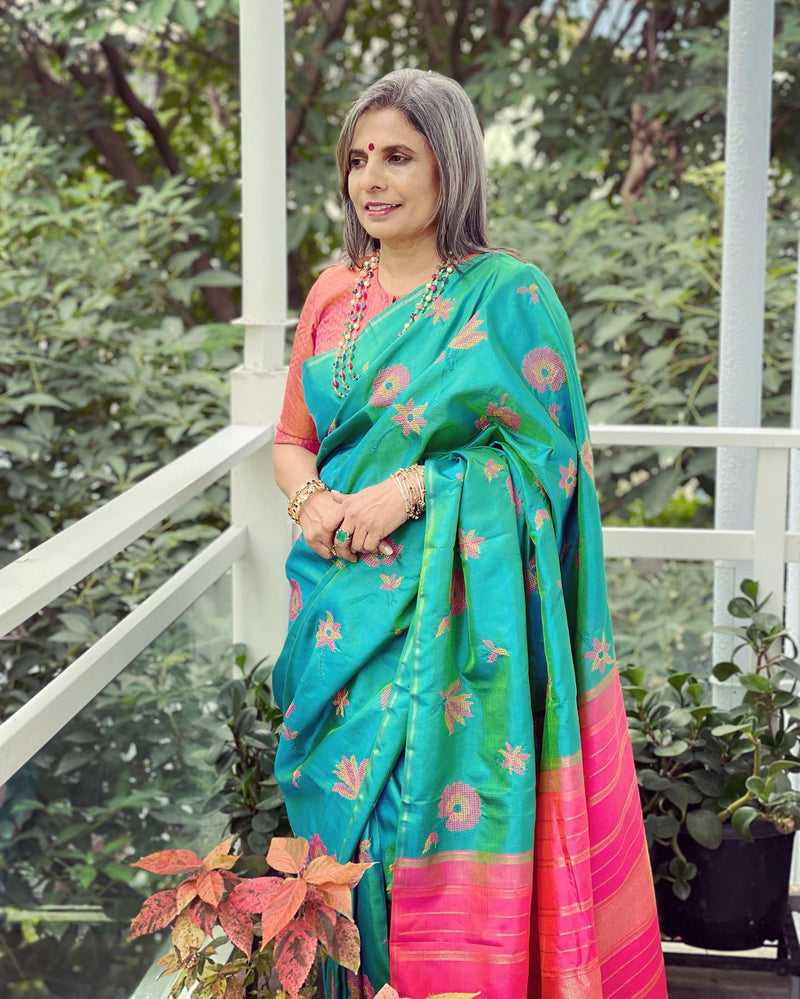EE-W08567 Blue Pink Kanchi Sari