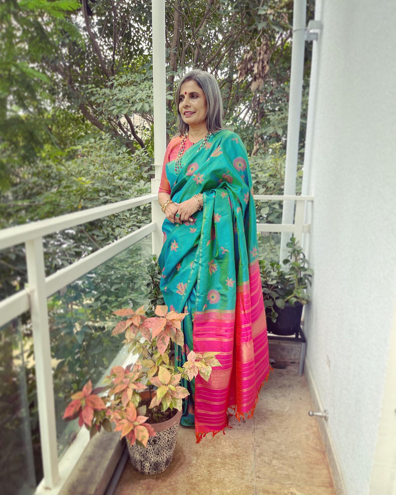 EE-W08567 Blue Pink Kanchi Sari