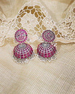 AS-W01051 Ruby Pink Silver Jhumka