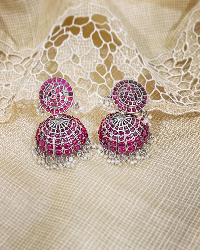 AS-W01051 Ruby Pink Silver Jhumka