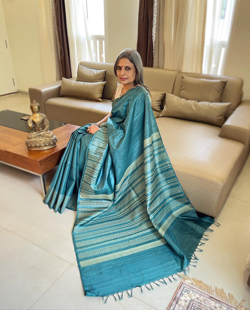 EE-W09248 Blue Tussar Sari