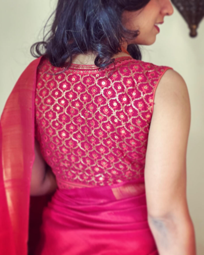 EE-W09179 Red rawsilk sari