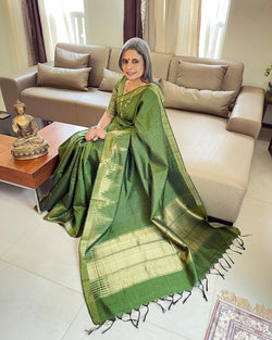 EE-W09183 Green Rawsilk Sari
