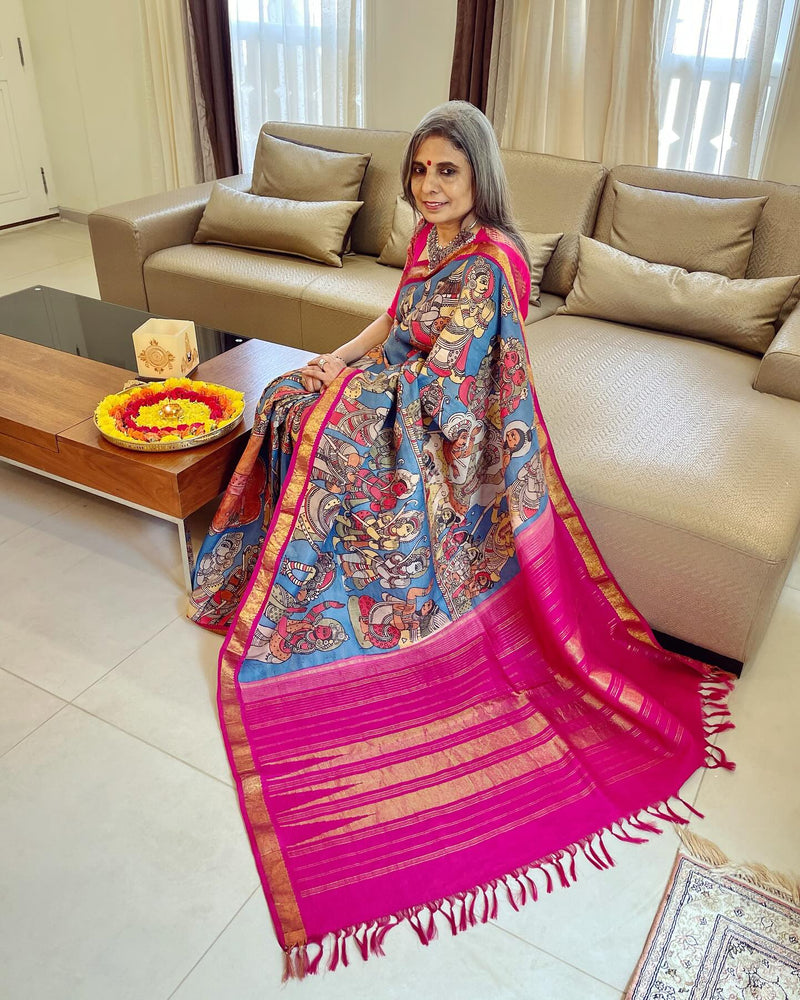 EE-W07579 Kalamkari Kanchi Silk