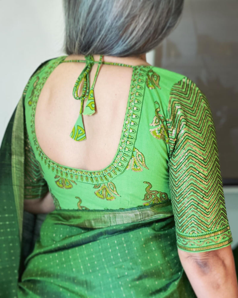 EE-W09183 Green Rawsilk Sari