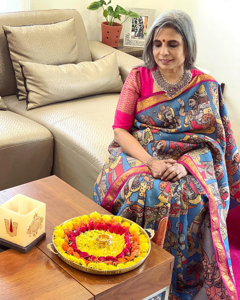 EE-W07579 Kalamkari Kanchi Silk