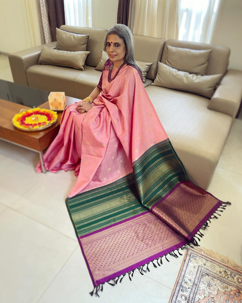 EE-W07769 Pink Double Pallu Kanchi