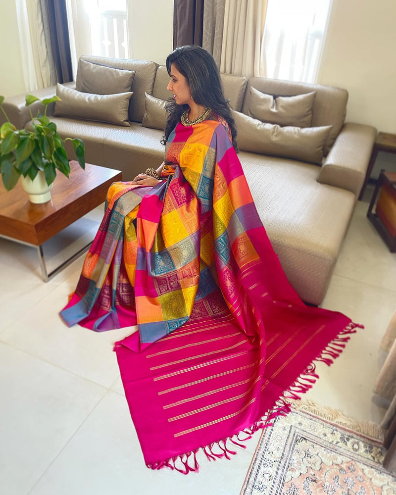 EE-W08356 Check Kanjeevaram Multi