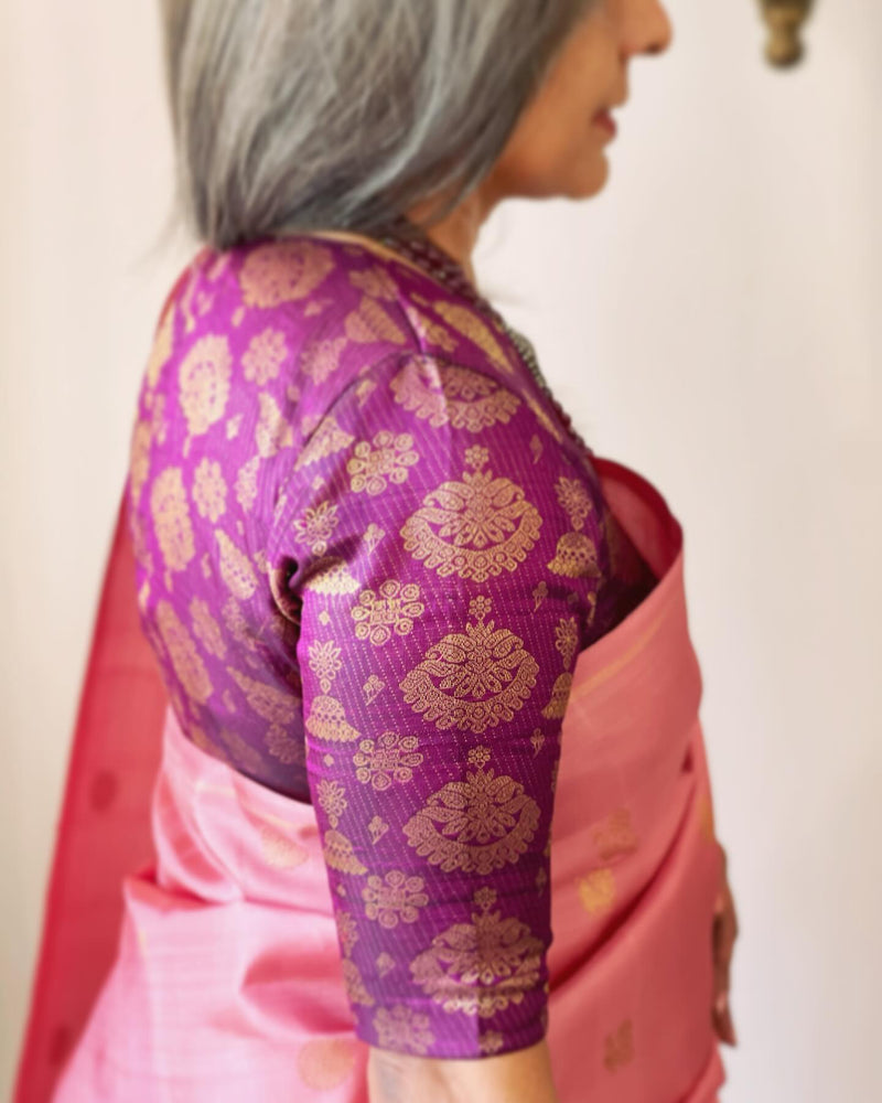EE-W07769 Pink Double Pallu Kanchi