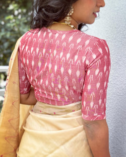 BL-V16497 Pink Silk Ikath Blouse