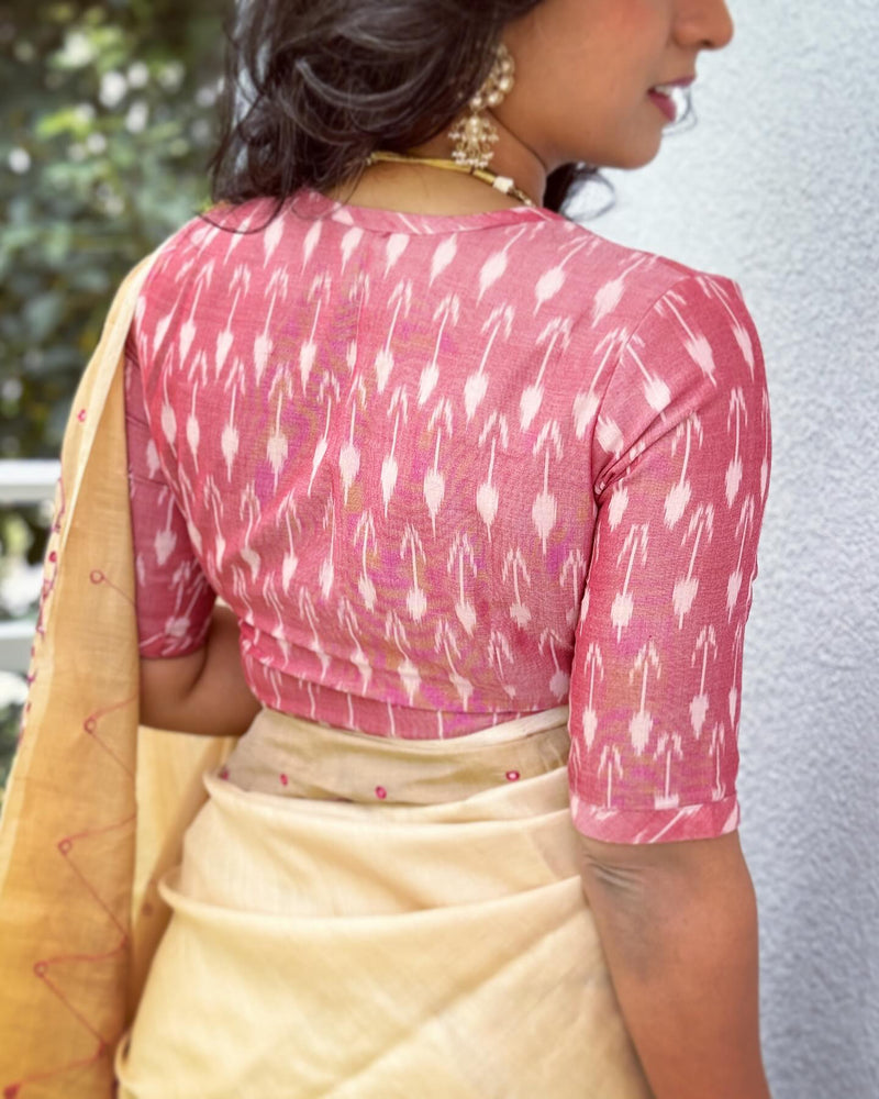 BL-V16497 Pink Silk Ikath Blouse