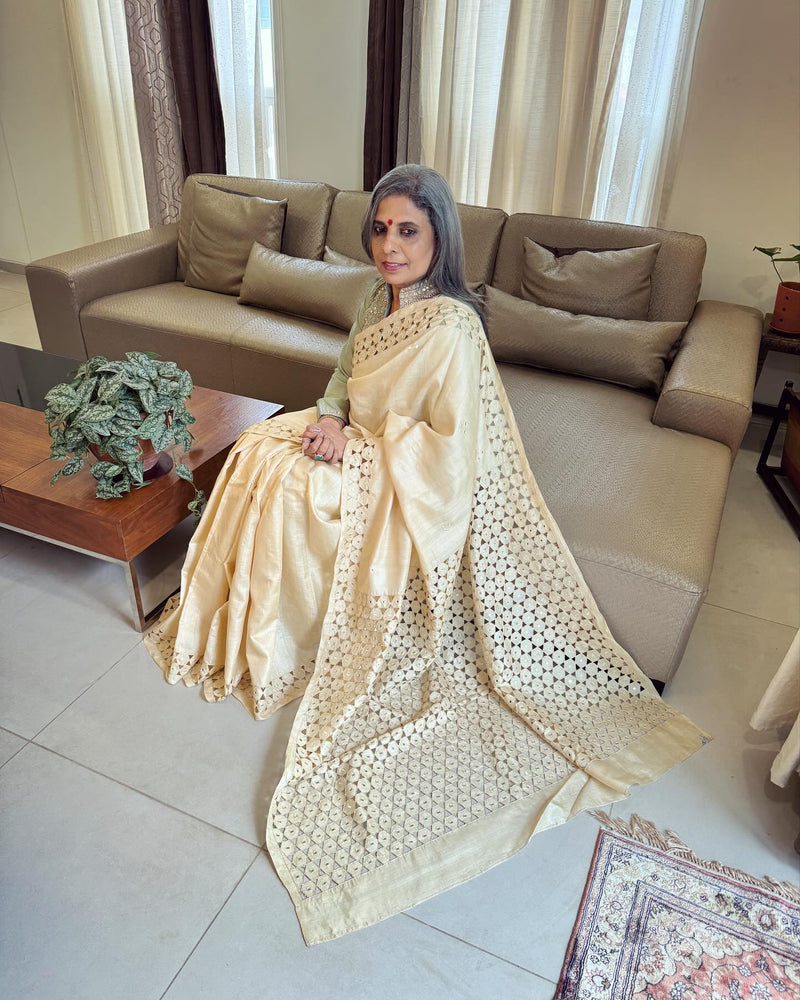 EE-W07408 Cream Tussar Cutwork