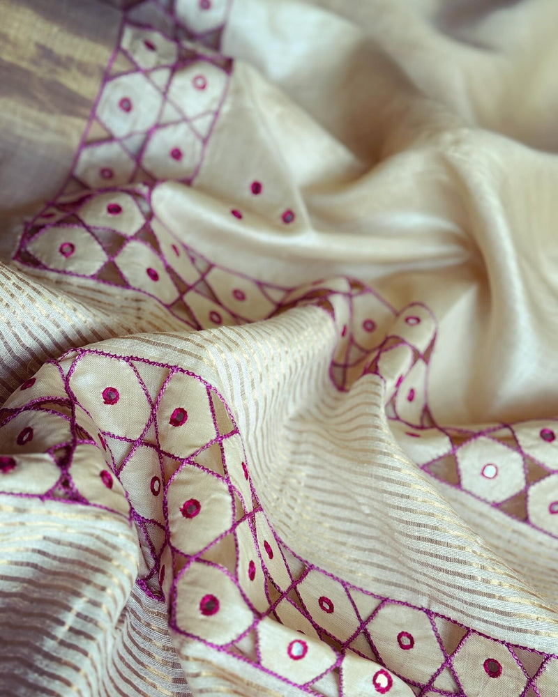 EE-W10762 Cream Tussar Cutwork