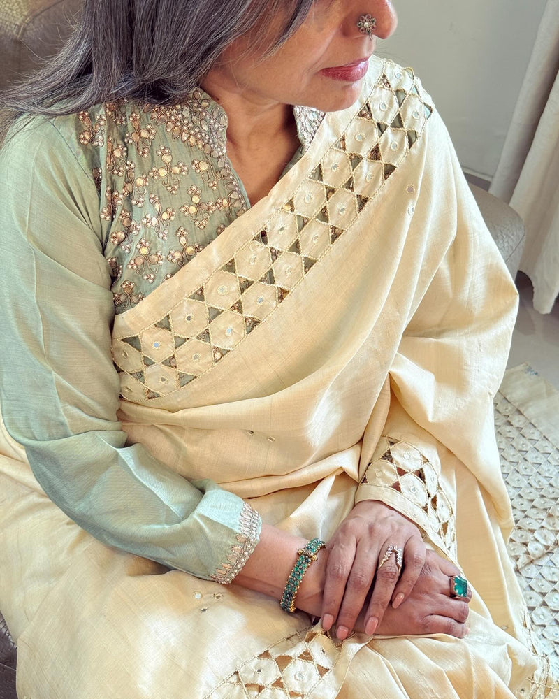 EE-W07408 Cream Tussar Cutwork