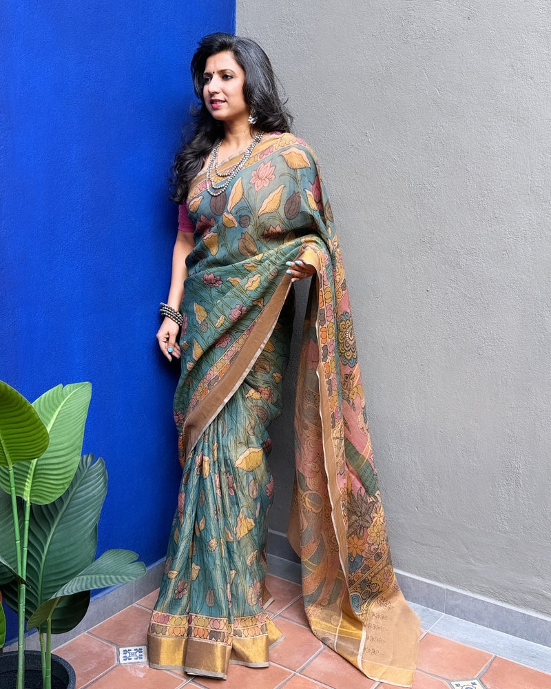 EE-X03900 Kalamkari Tissue Tussar Silk