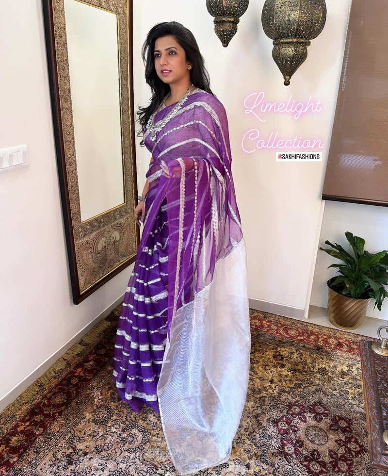 EE-V18006 Plum Organza Saree
