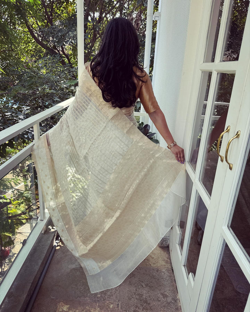 EE-W07590 White Gold Silk Kota