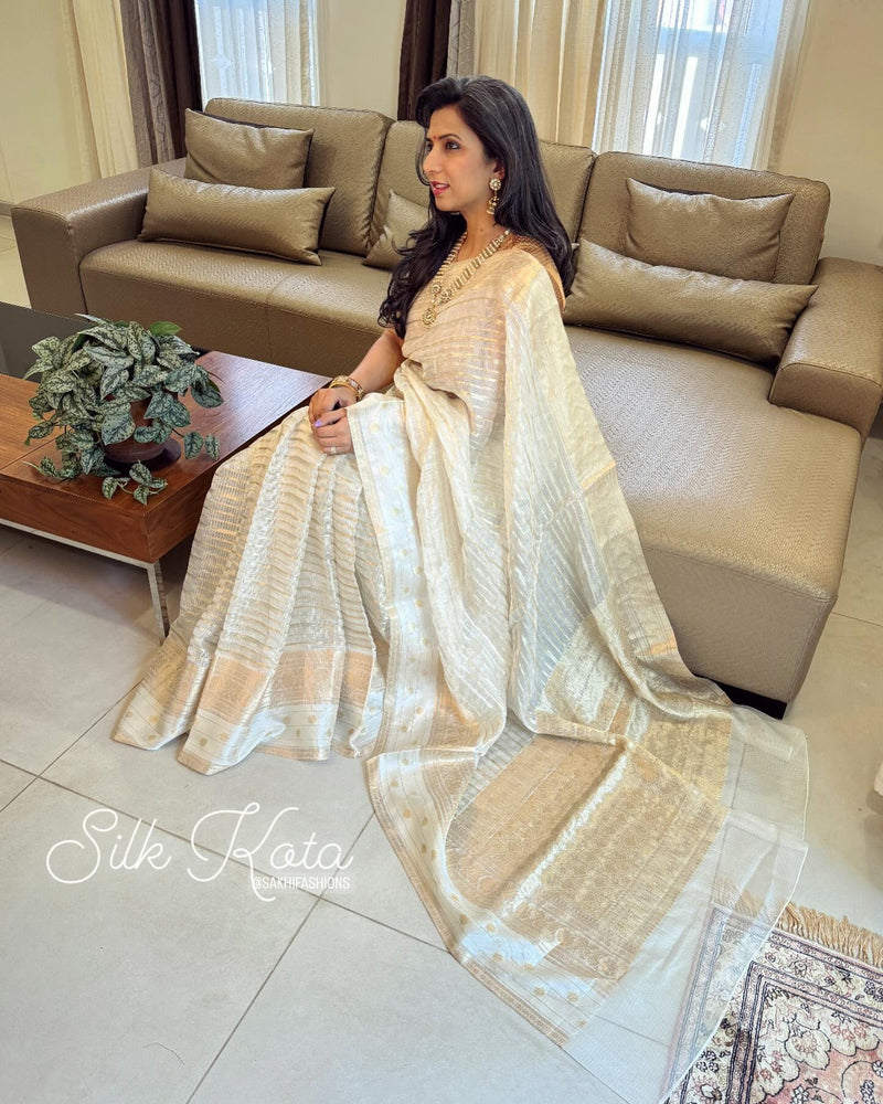 EE-W07590 White Gold Silk Kota