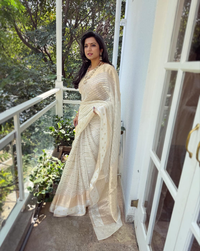 EE-W07590 White Gold Silk Kota